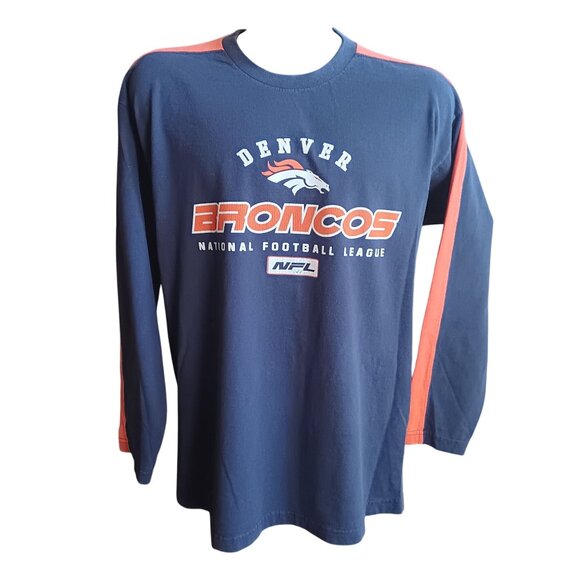 Large Y2K Vtg Denver Broncos NFL Long Sleeve Shirt Striped Sleeve - Picture 1 of 6